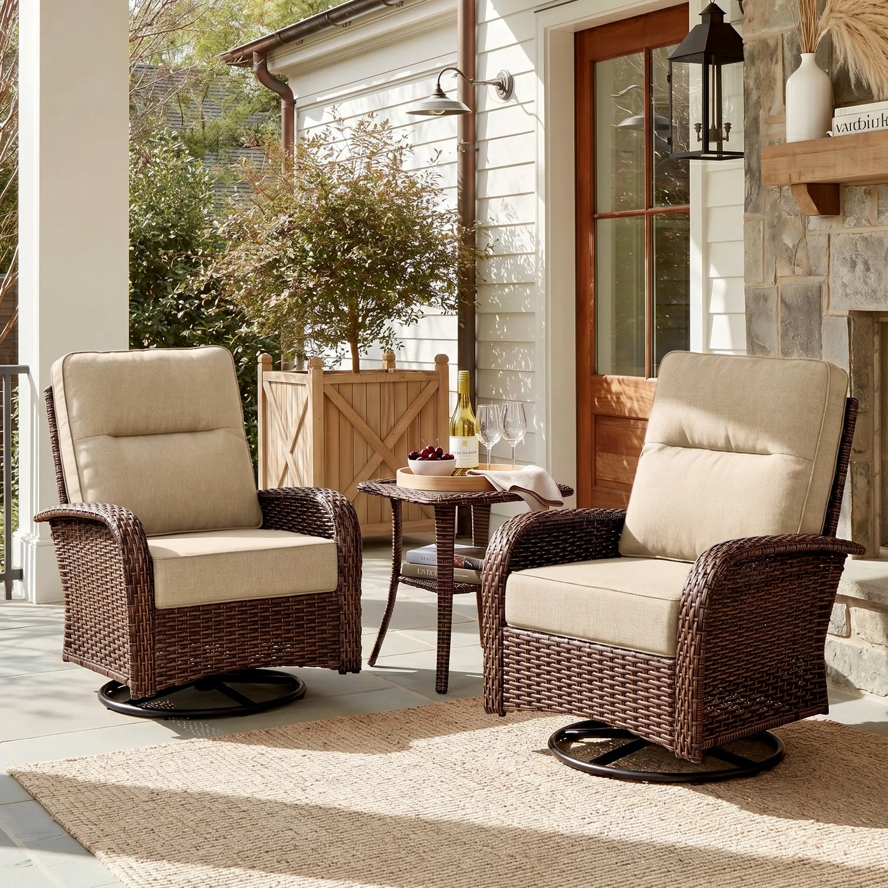 Wicker Patio Chair Set With Side Table