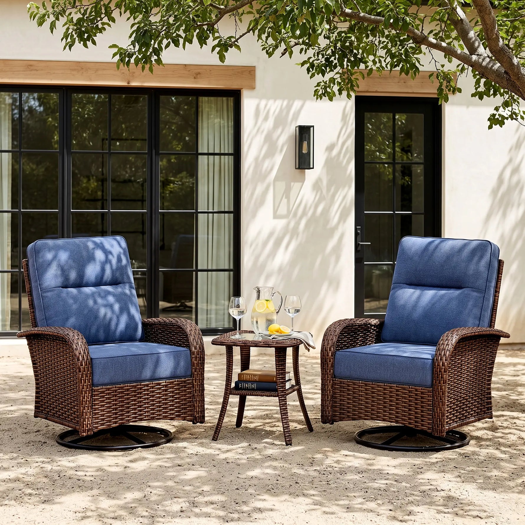 Wicker Patio Chair Set With Side Table