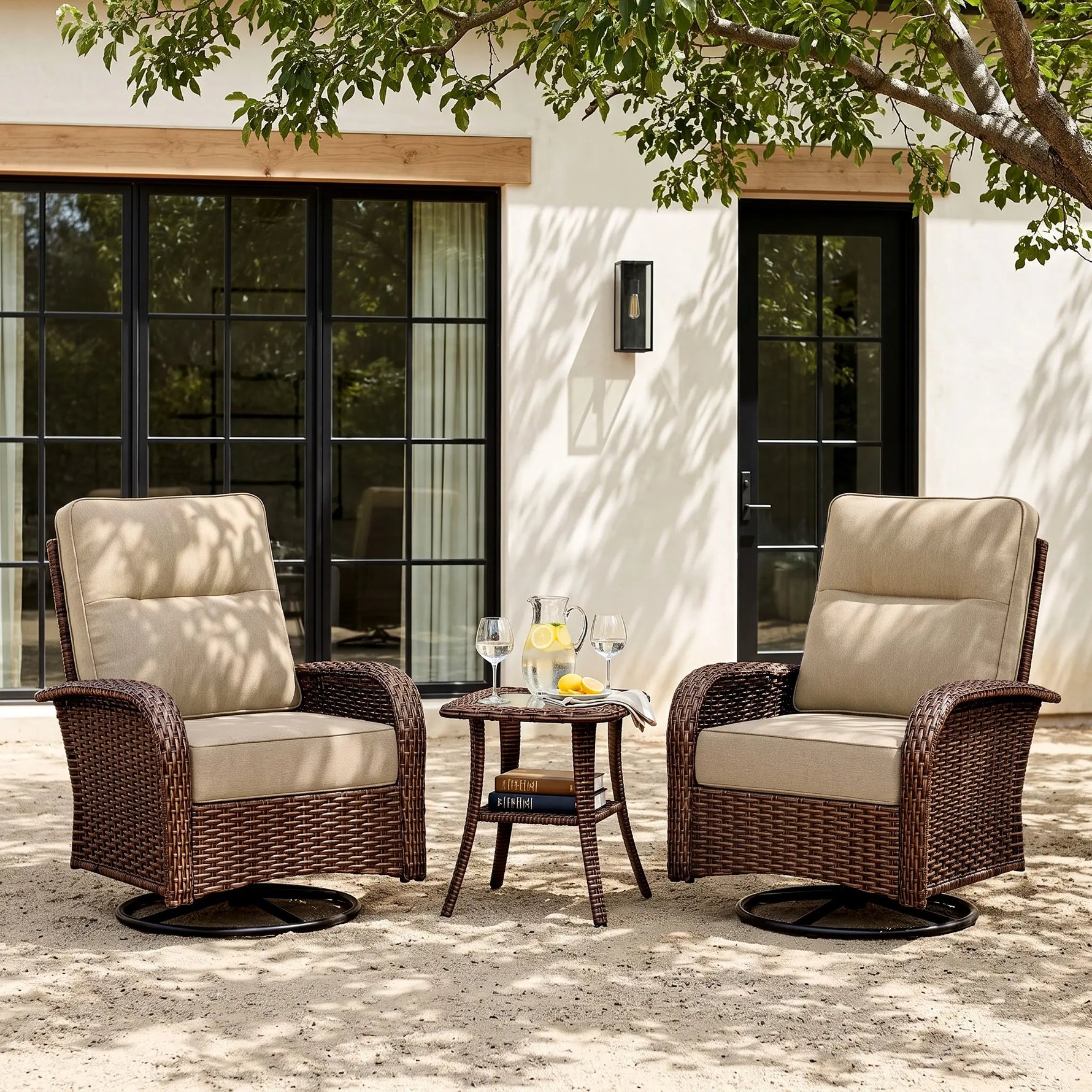 Wicker Patio Chair Set With Side Table