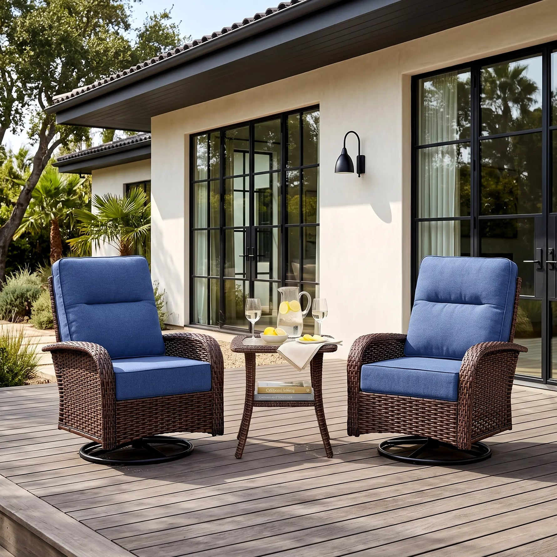 Wicker Patio Chair Set With Side Table