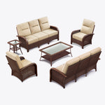 6-Piece Brown Wicker Patio Sofa Conversation Set