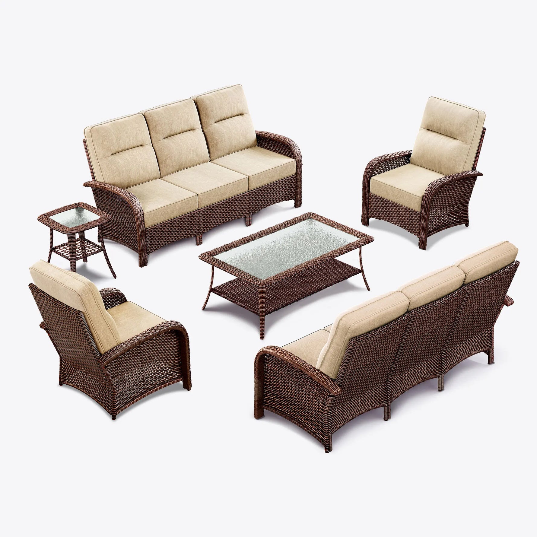 6-Piece Brown Wicker Patio Sofa Conversation Set