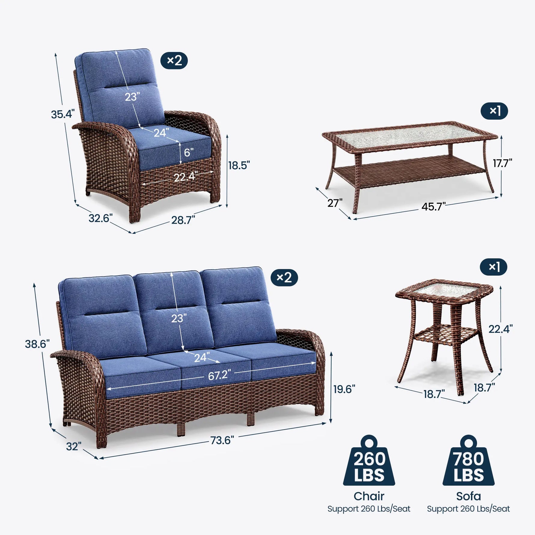 6-Piece Brown Wicker Patio Sofa Conversation Set