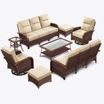 8-Piece Brown Wicker Patio Sofa Conversation Set with Ottomans