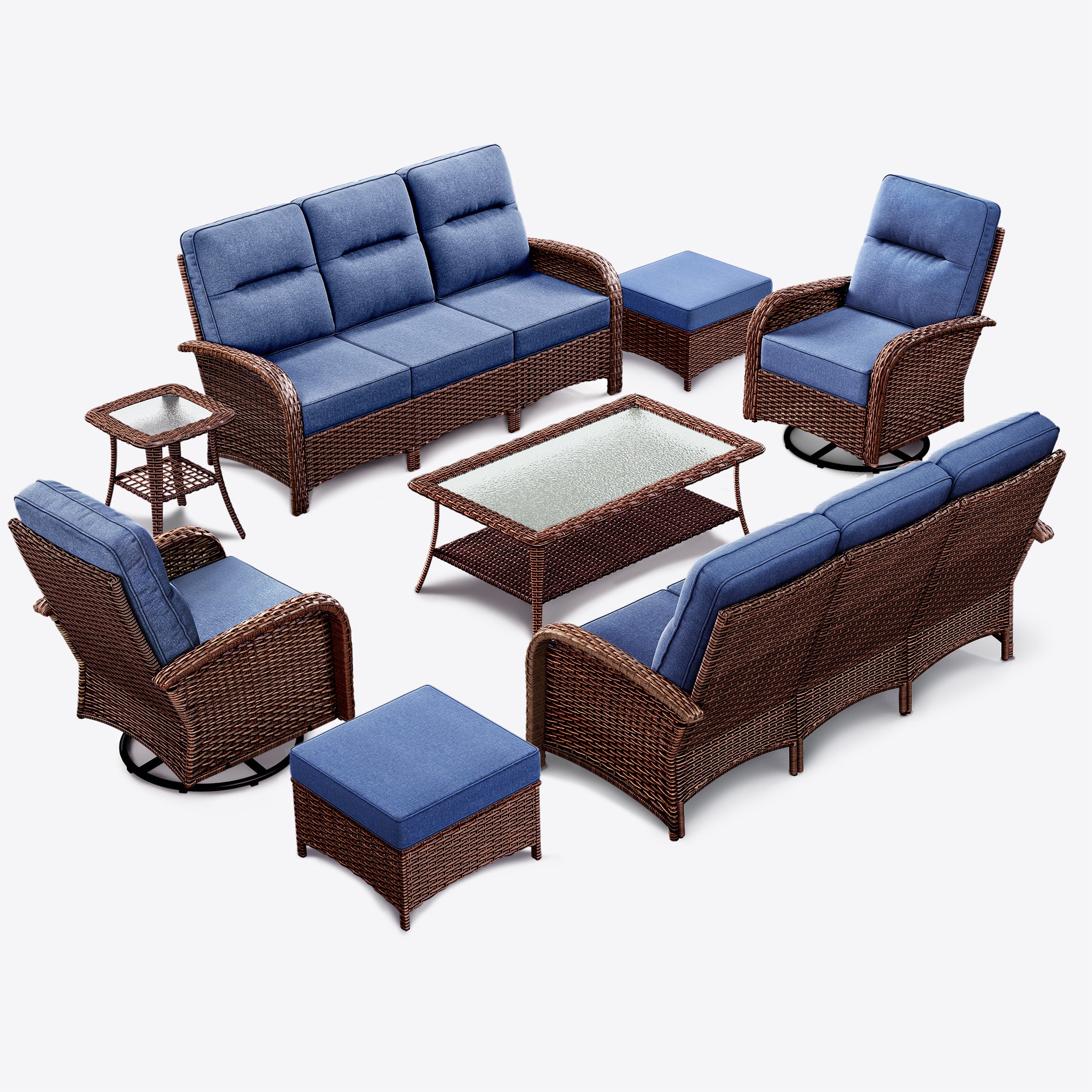 8-Piece Brown Wicker Patio Sofa Conversation Set with Ottomans