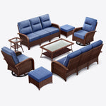 8-Piece Brown Wicker Patio Sofa Conversation Set with Ottomans