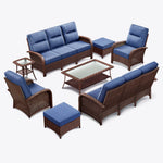 8-Piece Brown Wicker Patio Sofa Conversation Set with Ottomans