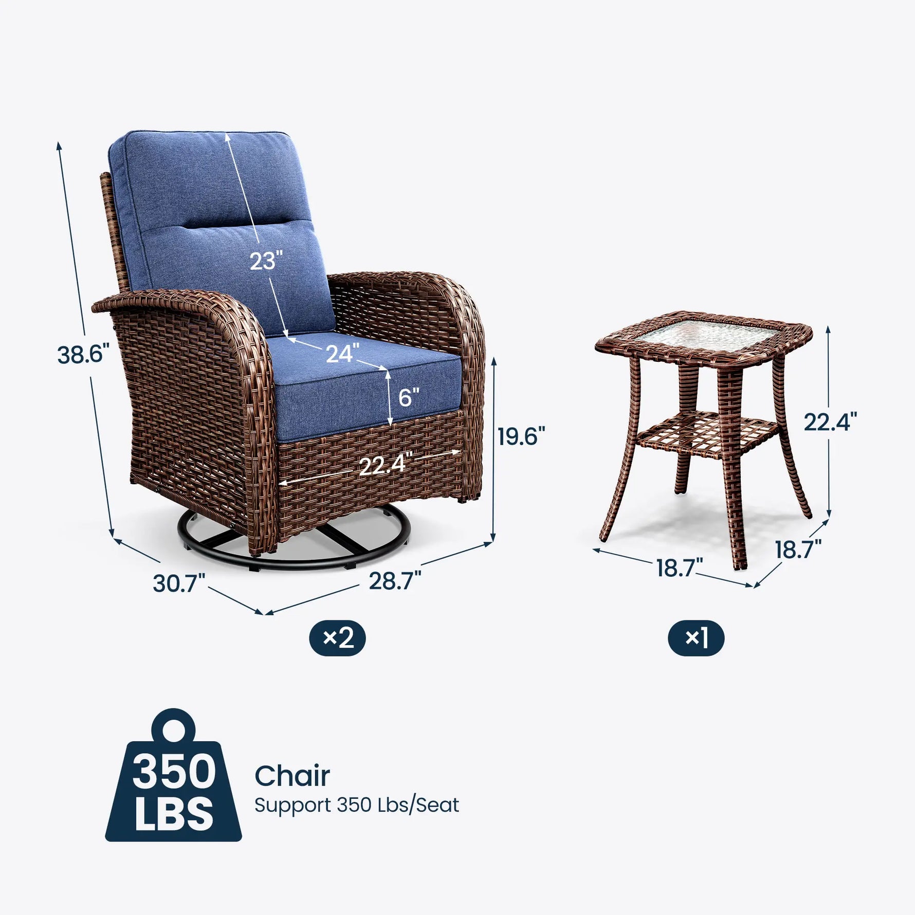 Wicker Patio Chair Set With Side Table