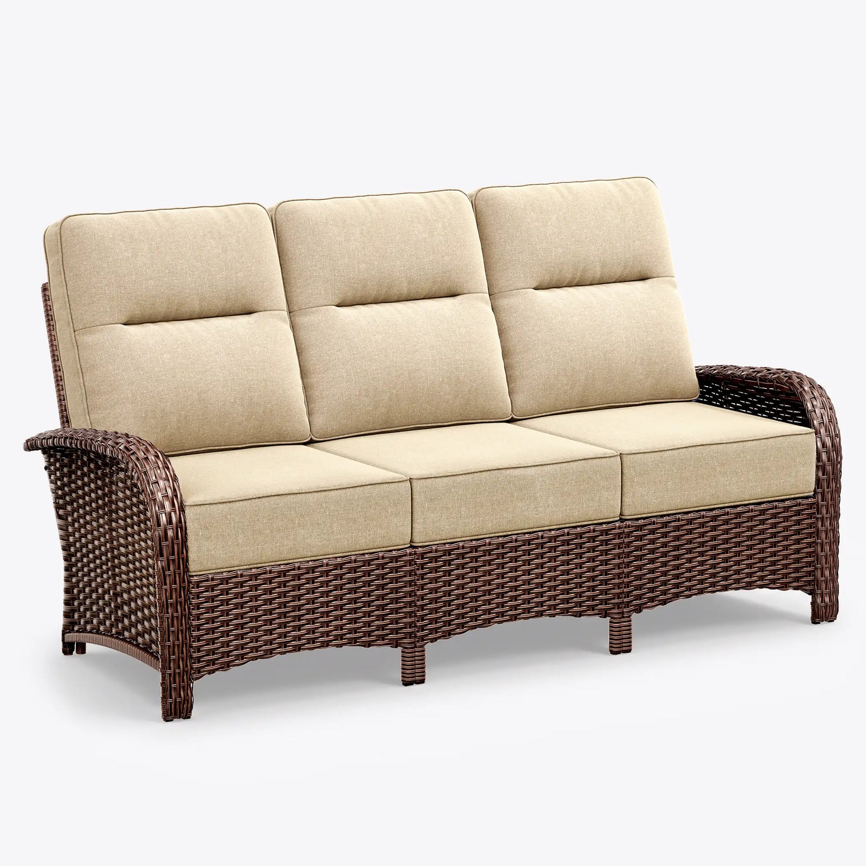 Brown Wicker Outdoor Sofa - 3 Seat