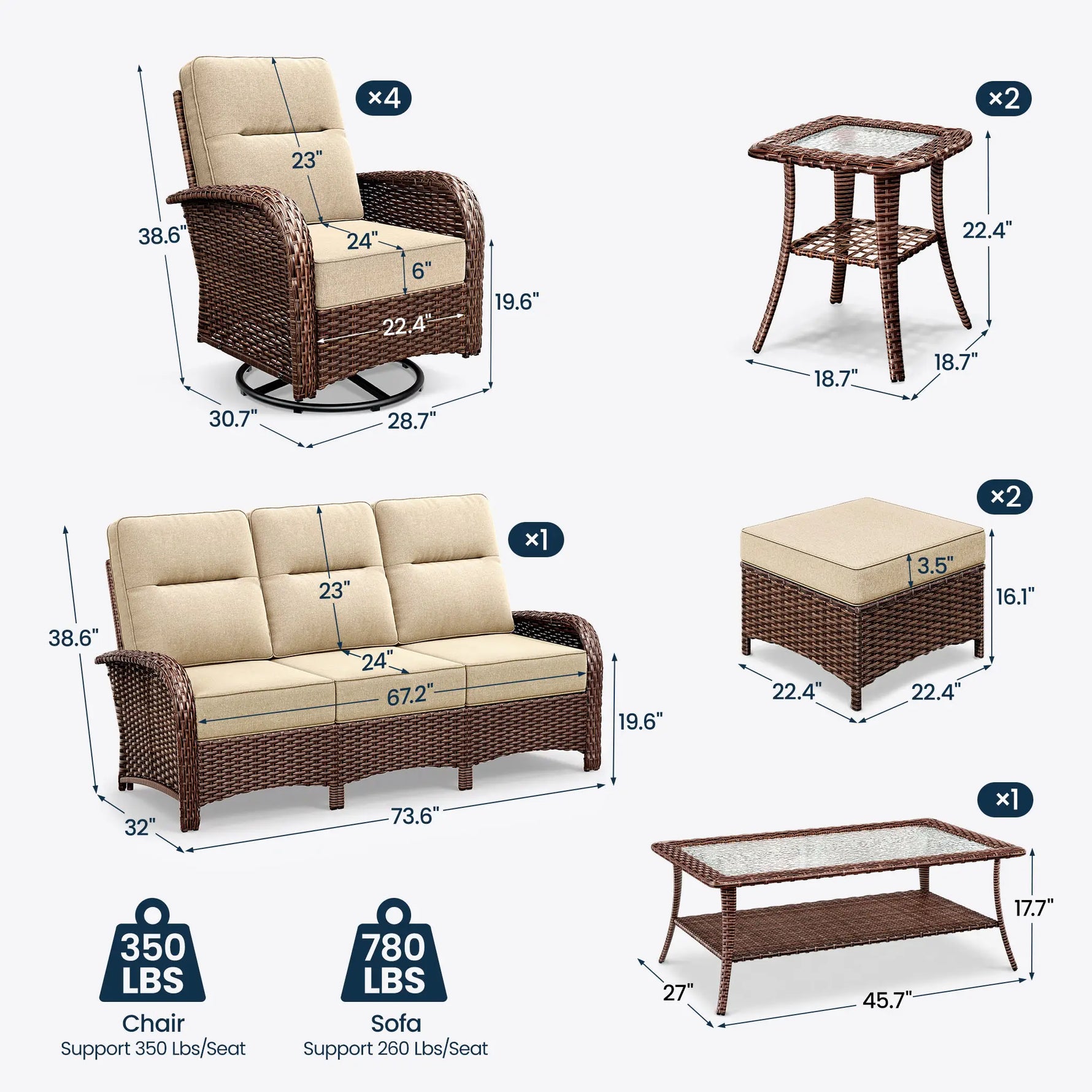 10-Piece Wicker Patio Conversation Set with Ottomans