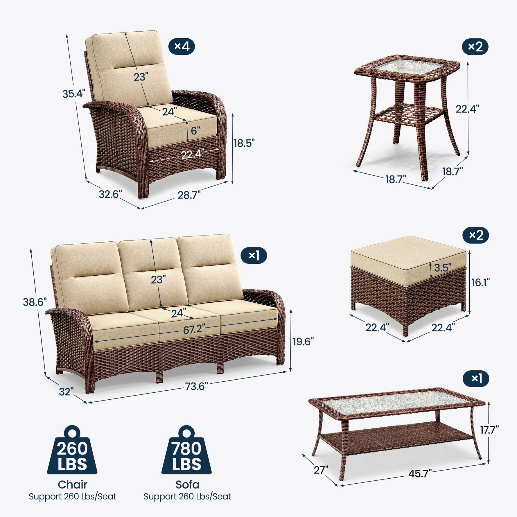 10-Piece Wicker Patio Conversation Set with Ottomans