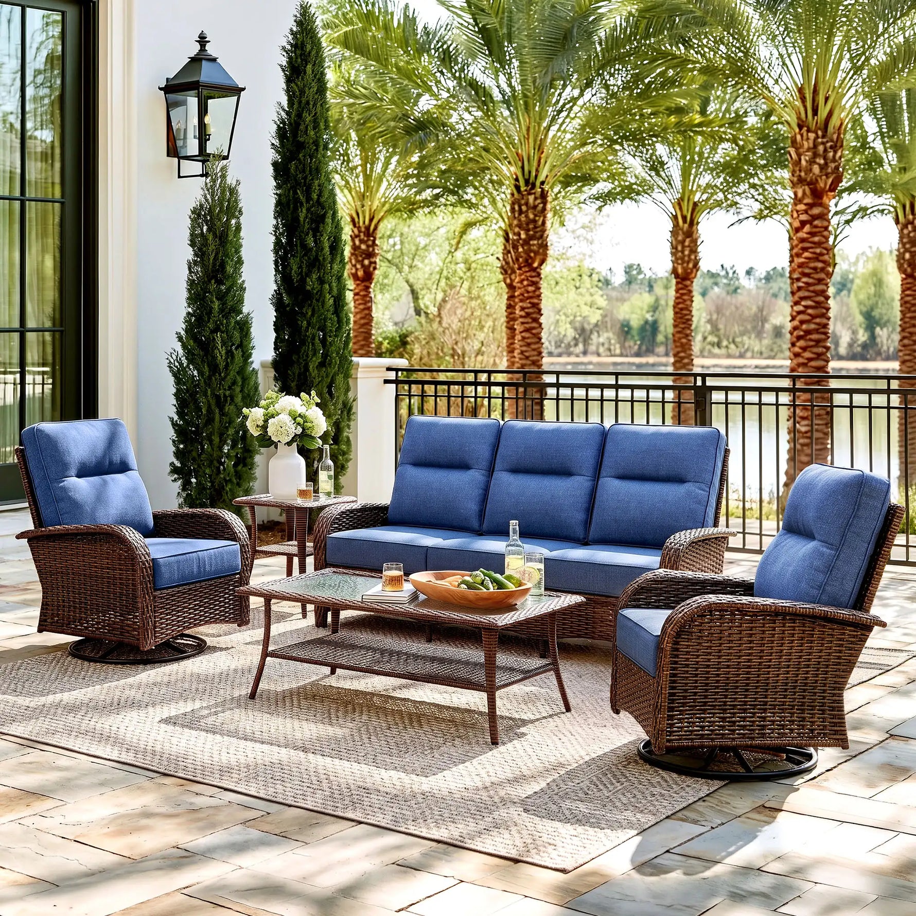 Wicker Outdoor Conversation Set with Coffee Table-5 Seat