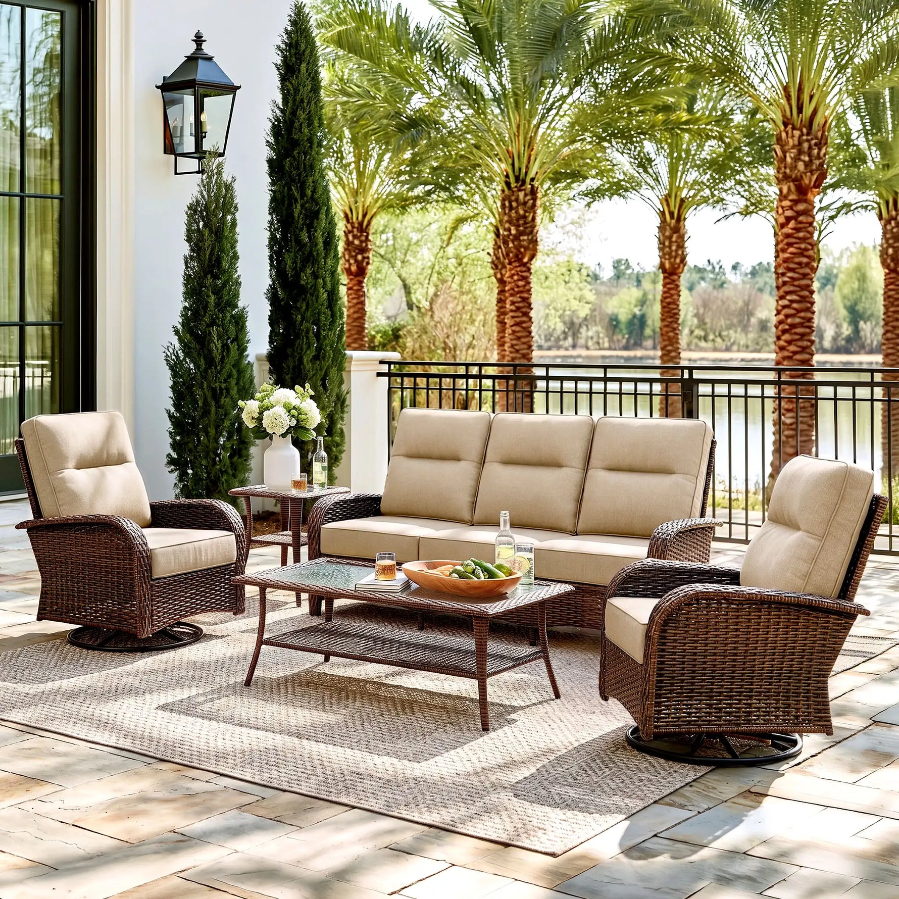 Wicker Outdoor Conversation Set with Coffee Table-5 Seat