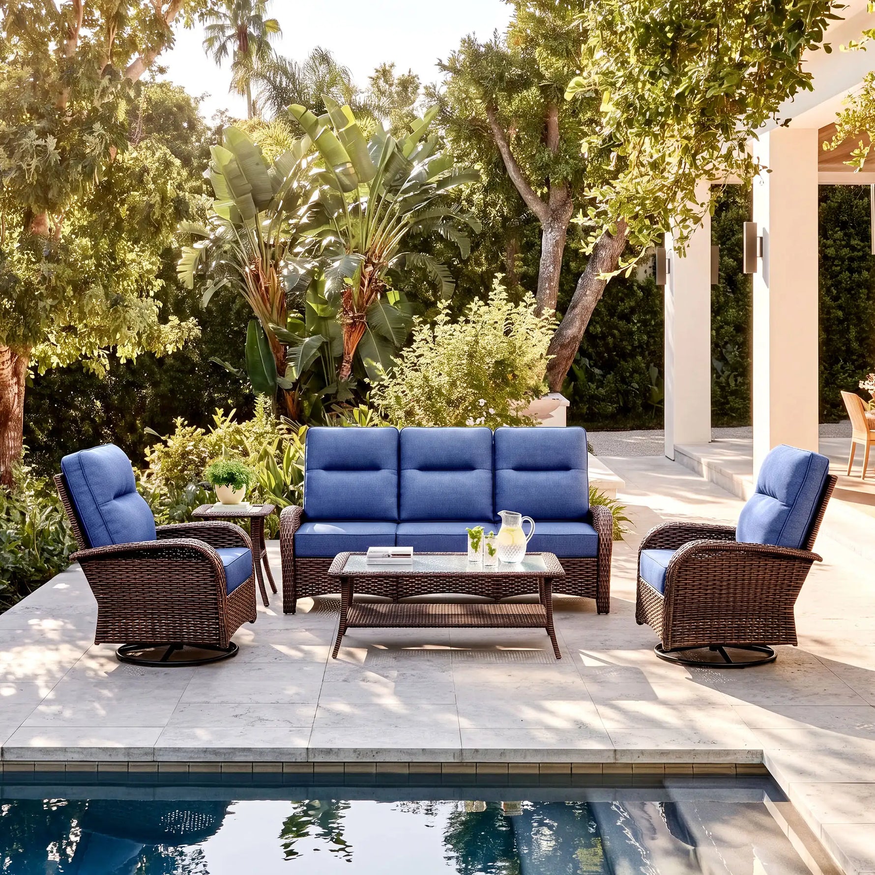 Wicker Outdoor Conversation Set with Coffee Table-5 Seat