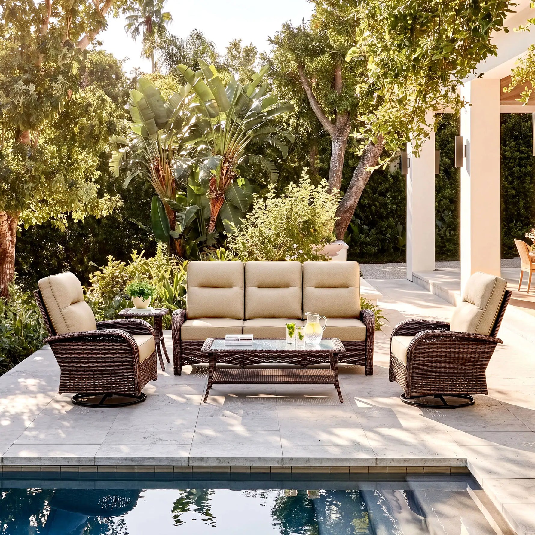 Wicker Outdoor Conversation Set with Coffee Table-5 Seat