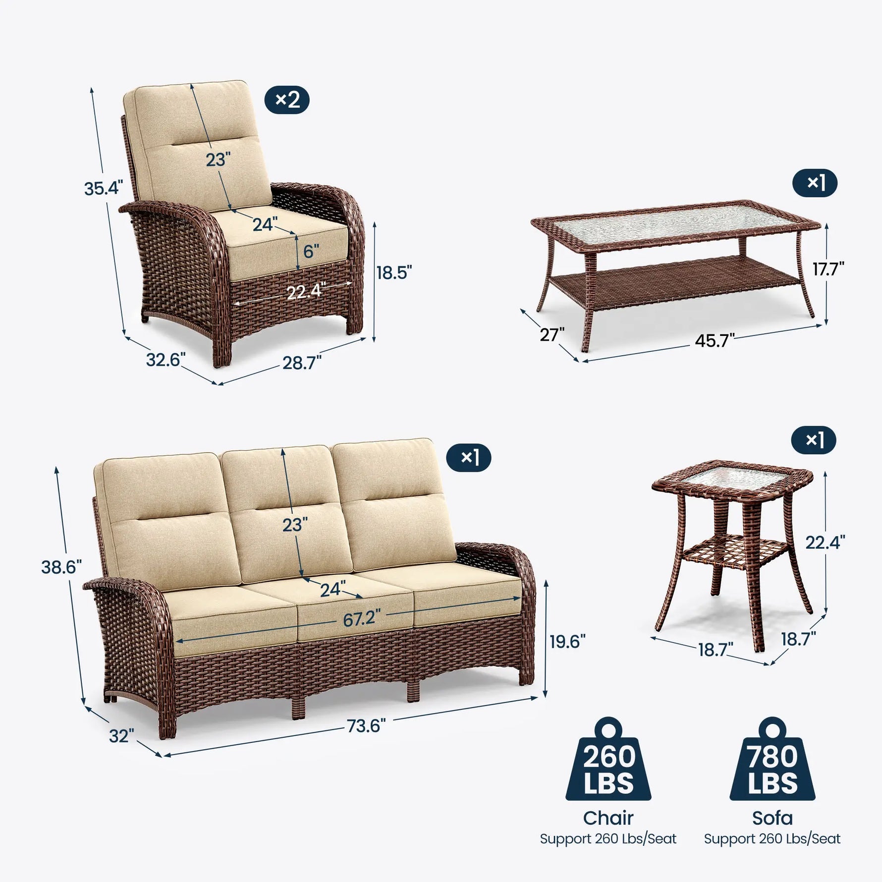 Wicker Outdoor Conversation Set with Coffee Table-5 Seat