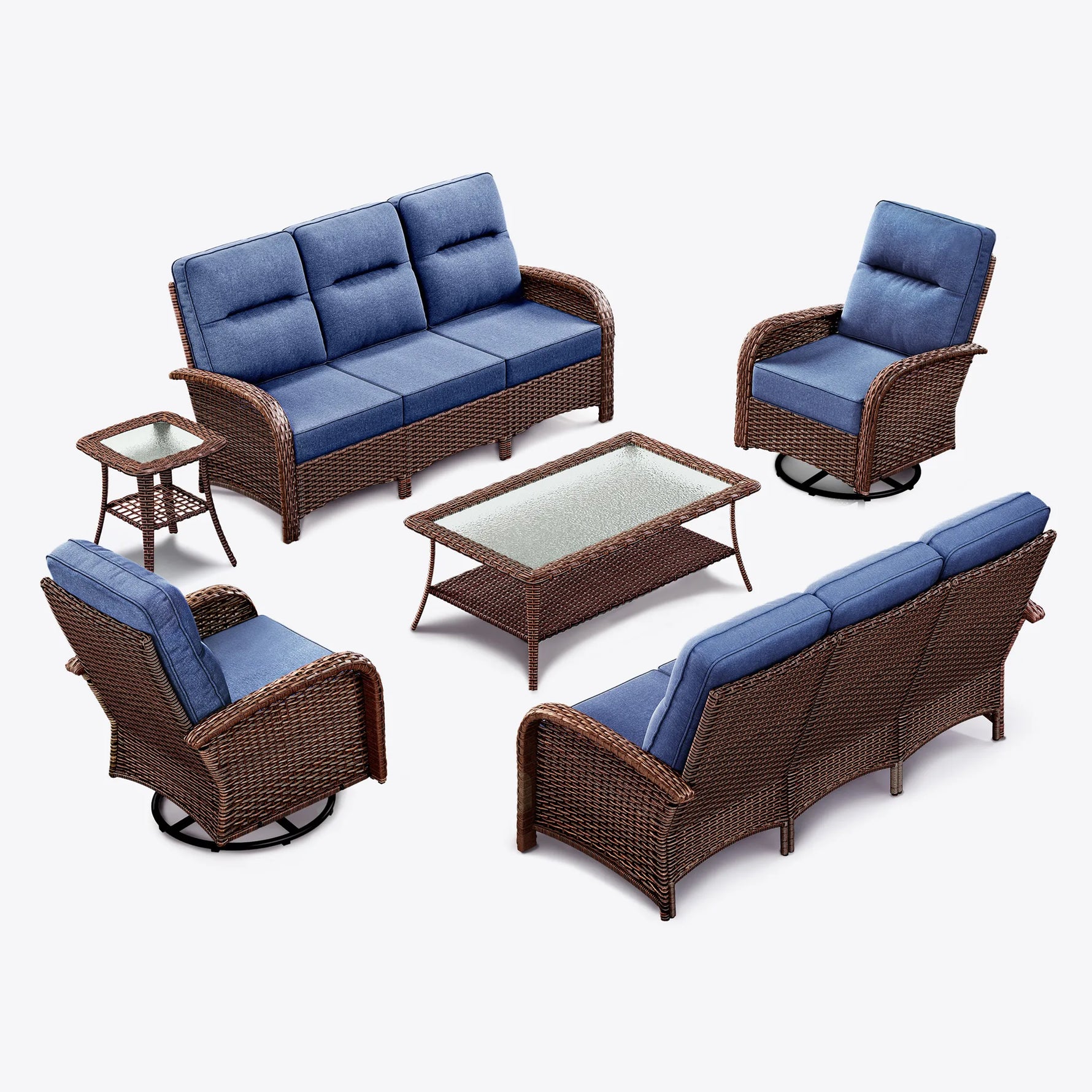 6-Piece Brown Wicker Patio Sofa Conversation Set
