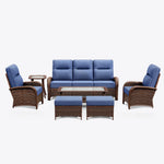 7-Piece Brown Wicker Patio Sofa Set with Ottomans