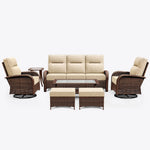 7-Piece Brown Wicker Patio Sofa Set with Ottomans