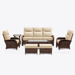 7-Piece Brown Wicker Patio Sofa Set with Ottomans