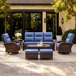7-Piece Brown Wicker Patio Sofa Set with Ottomans
