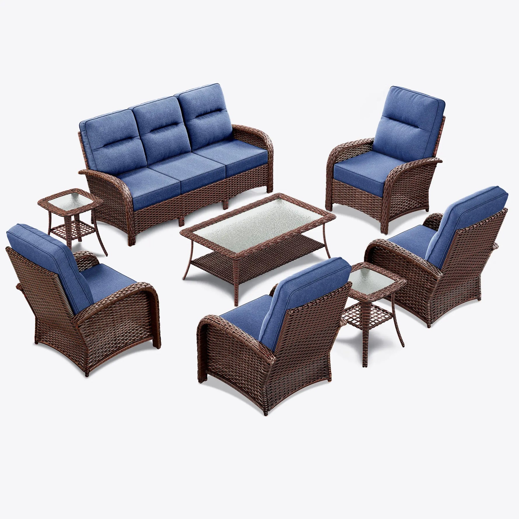 8-Piece Brown Wicker Patio Conversation Set