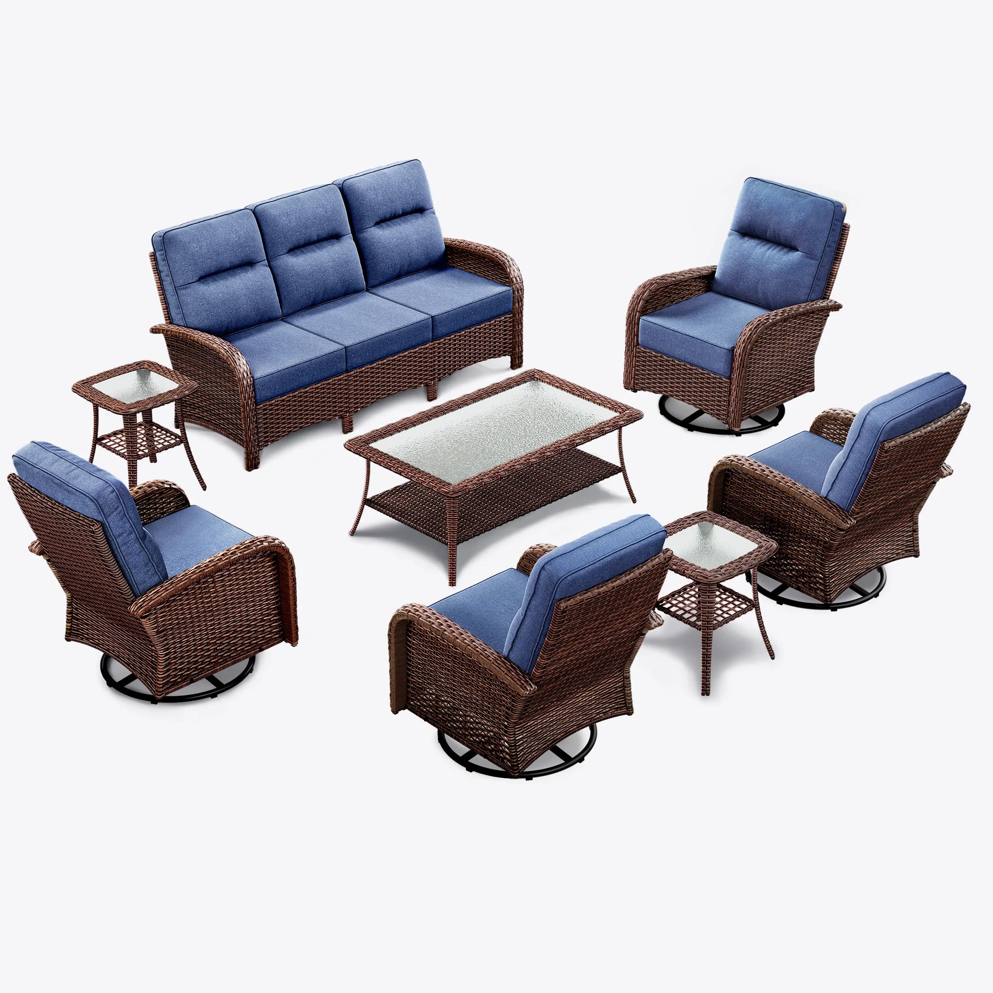 8-Piece Brown Wicker Patio Conversation Set