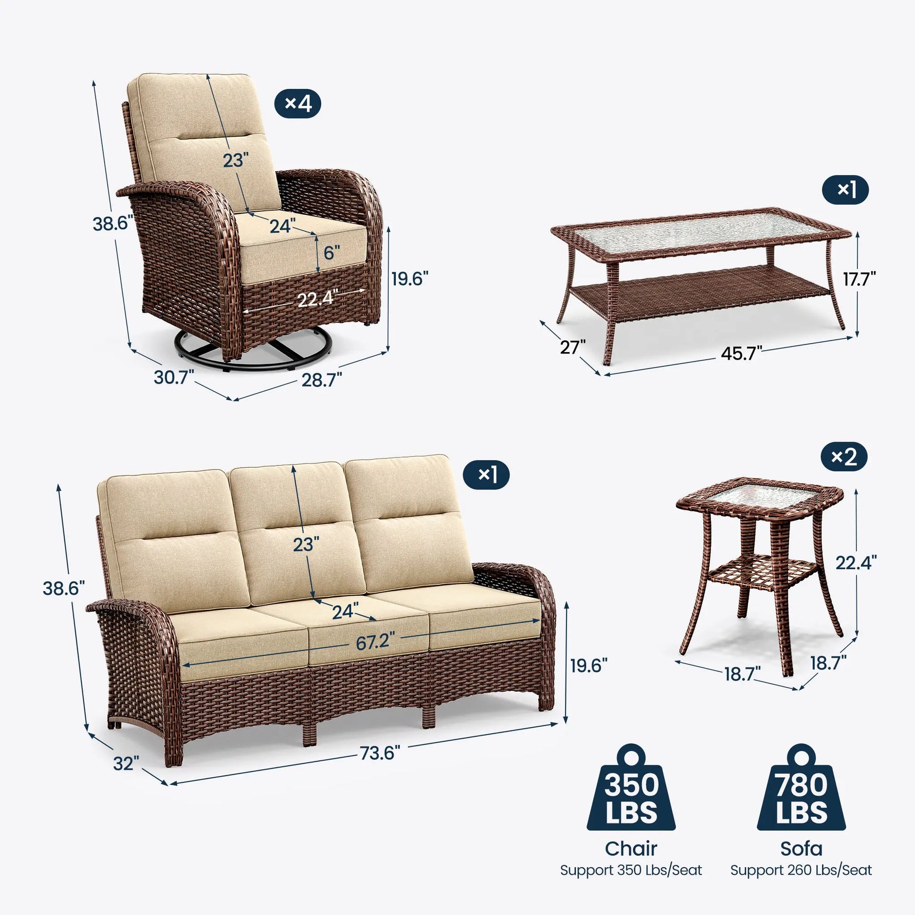8-Piece Brown Wicker Patio Conversation Set