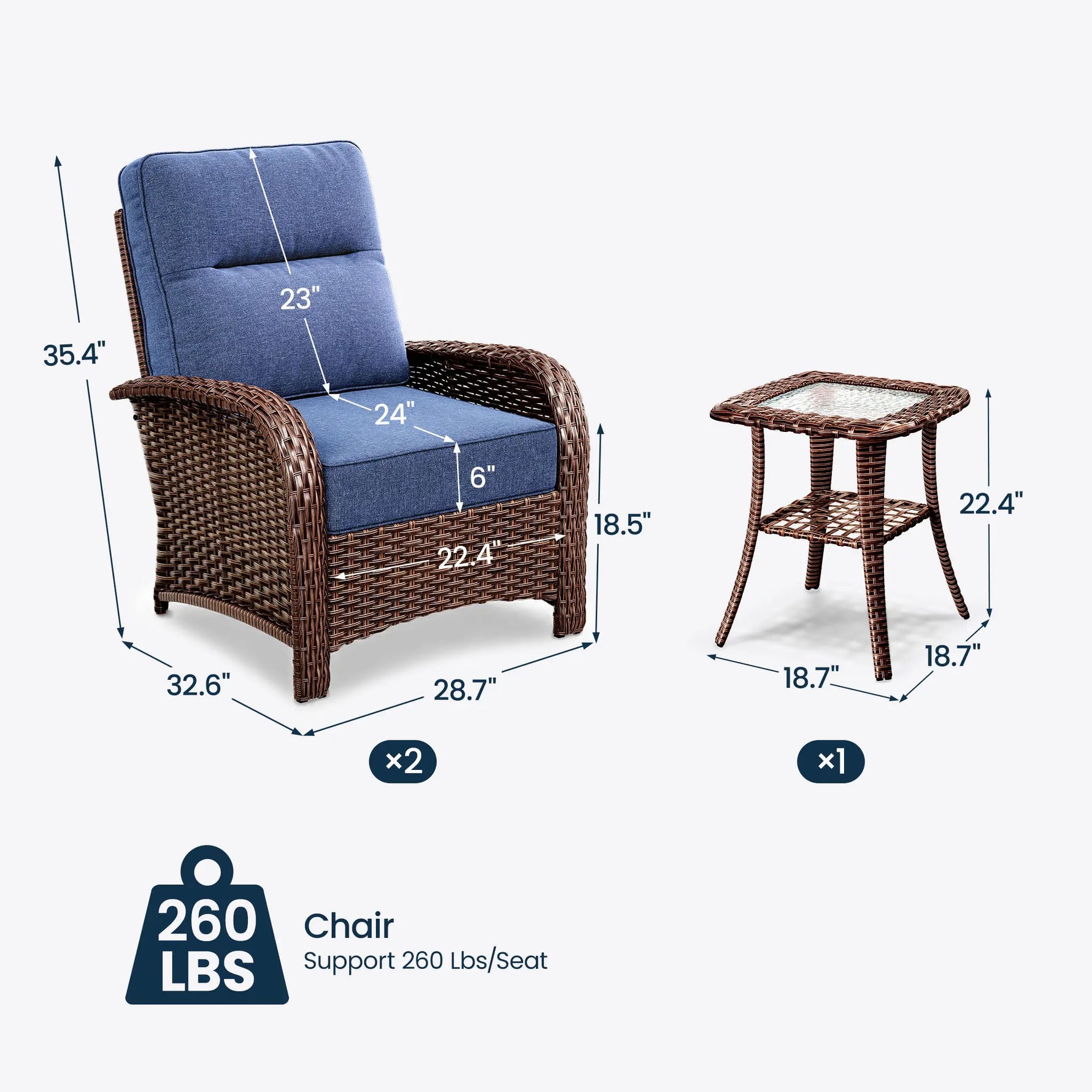 Wicker Patio Chair Set With Side Table