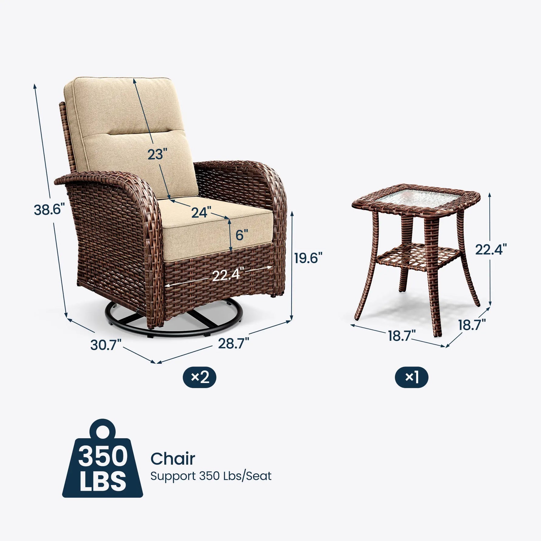 Wicker Patio Chair Set With Side Table