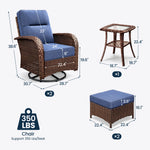 Wicker Patio Chair Set With Side Table & Ottomans