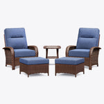Wicker Patio Chair Set With Side Table & Ottomans