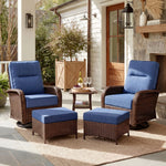 Wicker Patio Chair Set With Side Table & Ottomans