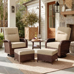 Wicker Patio Chair Set With Side Table & Ottomans