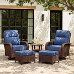 Wicker Patio Chair Set With Side Table & Ottomans