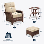 Wicker Patio Chair Set With Side Table & Ottomans
