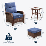 Wicker Patio Chair Set With Side Table & Ottomans